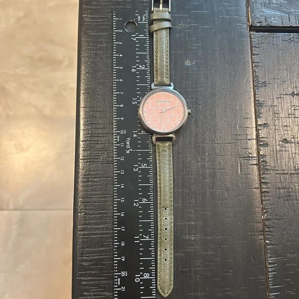 Tokyo Bay Mitsu Martini Green Silver Tone Leather Watch​​​